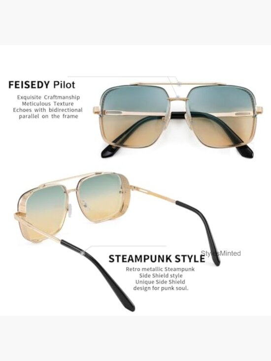 Vintage Square Aviator Sunglasses Metal Frame Steampunk Driving main image 7